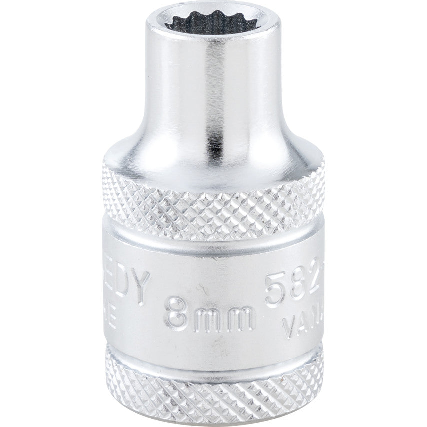 1/2in. Drive, Standard Bi-Hexagon Socket, 8mm, Metric, Polished Finish