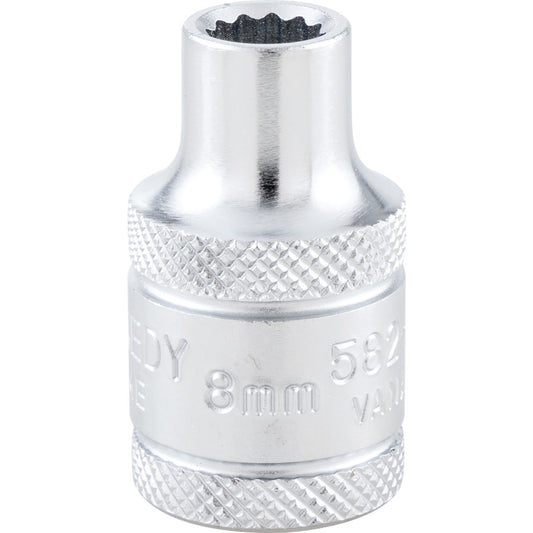 1/2in. Drive, Standard Bi-Hexagon Socket, 8mm, Metric, Polished Finish