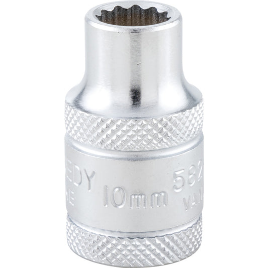 1/2in. Drive, Standard Bi-Hexagon Socket, 10mm, Metric, Polished Finish