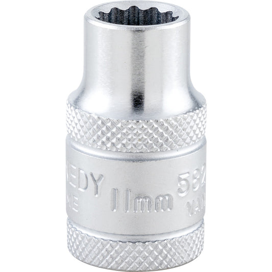 1/2in. Drive, Standard Bi-Hexagon Socket, 11mm, Metric, Polished Finish