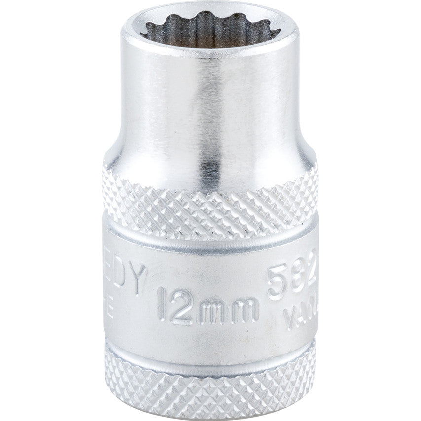 1/2in. Drive, Standard Bi-Hexagon Socket, 12mm, Metric, Polished Finish
