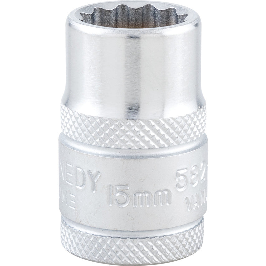 1/2in. Drive, Standard Bi-Hexagon Socket, 15mm, Metric, Polished Finish