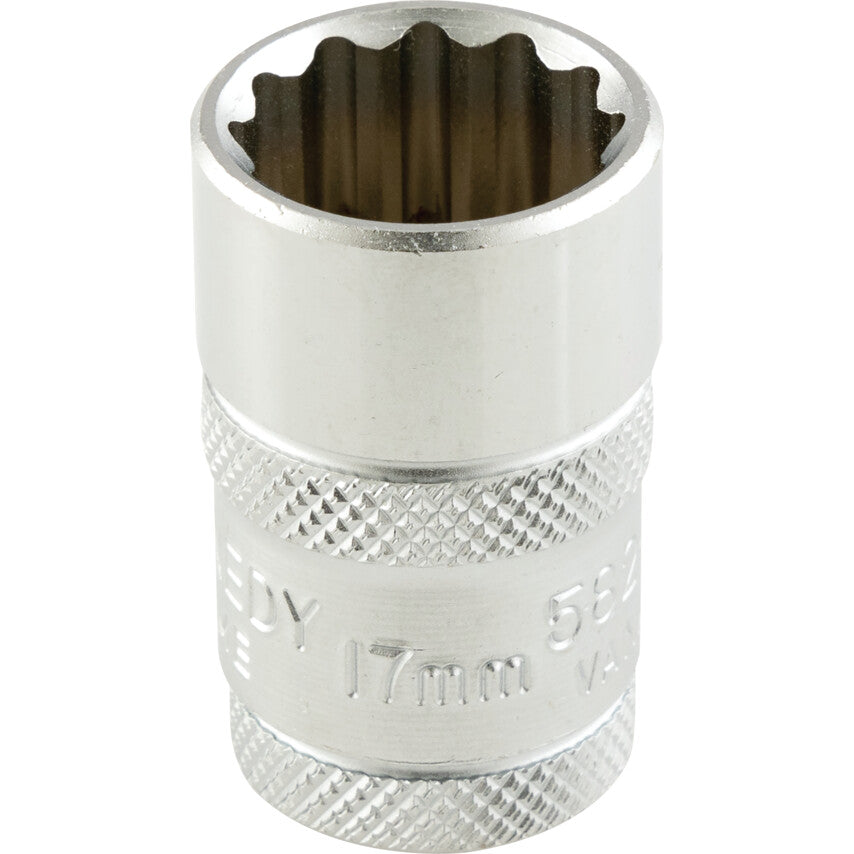 1/2in. Drive, Standard Bi-Hexagon Socket, 17mm, Metric, Polished Finish