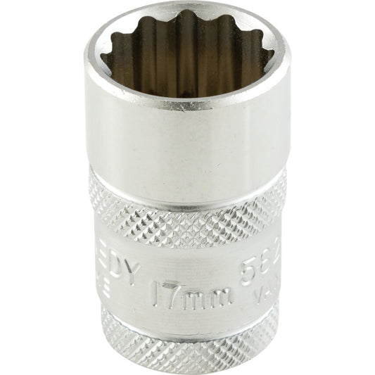 1/2in. Drive, Standard Bi-Hexagon Socket, 17mm, Metric, Polished Finish