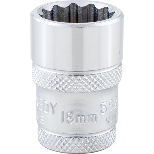 1/2in. Drive, Standard Bi-Hexagon Socket, 18mm, Metric, Polished Finish