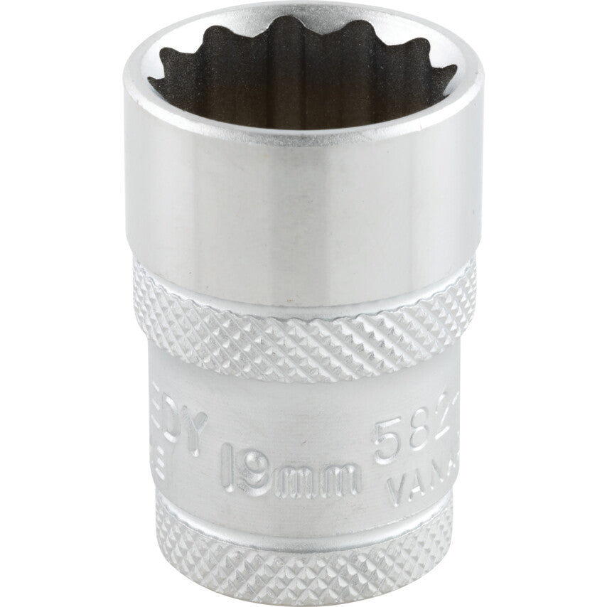 1/2in. Drive, Standard Bi-Hexagon Socket, 19mm, Metric, Polished Finish