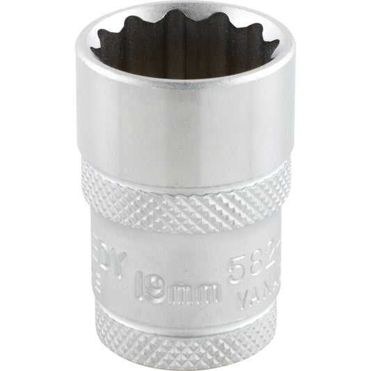 1/2in. Drive, Standard Bi-Hexagon Socket, 19mm, Metric, Polished Finish