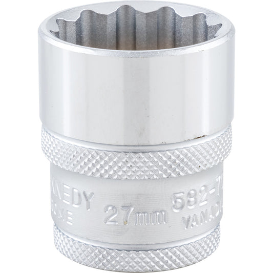 1/2in. Drive, Standard Bi-Hexagon Socket, 27mm, Metric, Polished Finish