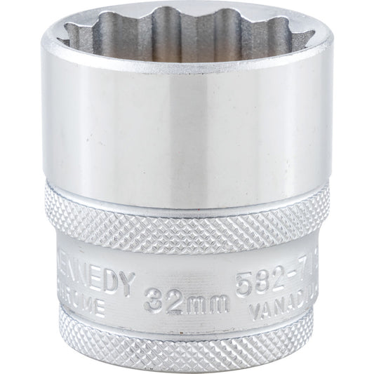 1/2in. Drive, Standard Bi-Hexagon Socket, 32mm, Metric, Polished Finish
