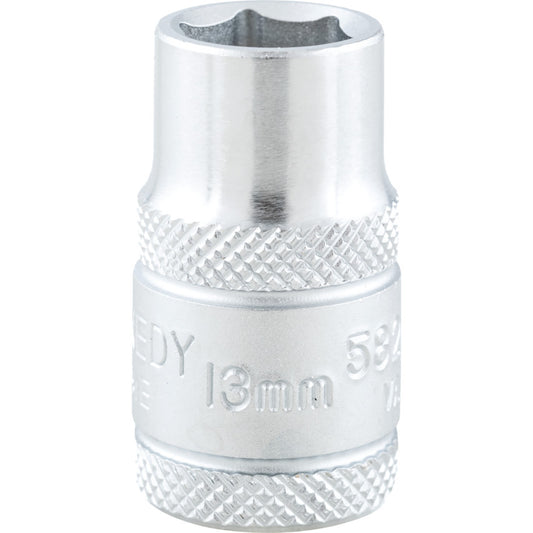 1/2in. Drive, Standard Hexagon Socket, 13mm, Metric, Polished Finish