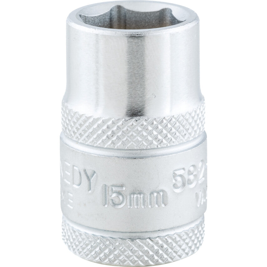 1/2in. Drive, Standard Hexagon Socket, 15mm, Metric, Polished Finish