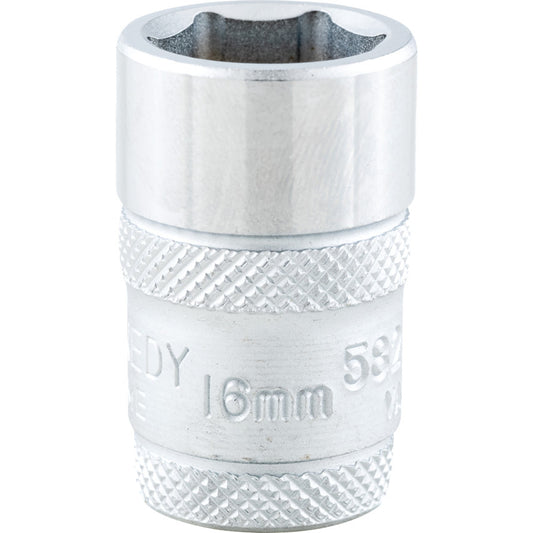 1/2in. Drive, Standard Hexagon Socket, 16mm, Metric, Polished Finish