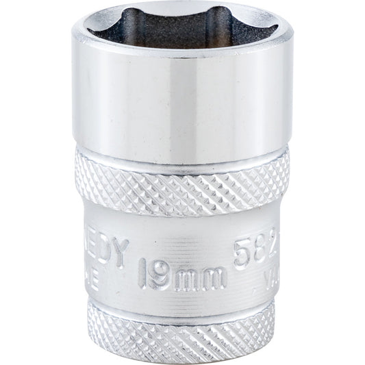 1/2in. Drive, Standard Hexagon Socket, 19mm, Metric, Polished Finish