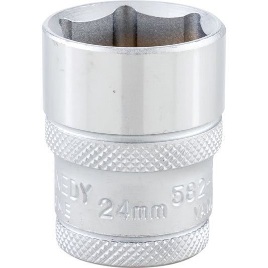 1/2in. Drive, Standard Hexagon Socket, 24mm, Metric, Polished Finish