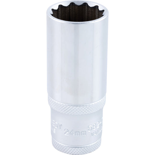 1/2in. Drive, Deep Bi-Hexagon Socket, 24mm, Metric, Polished Finish