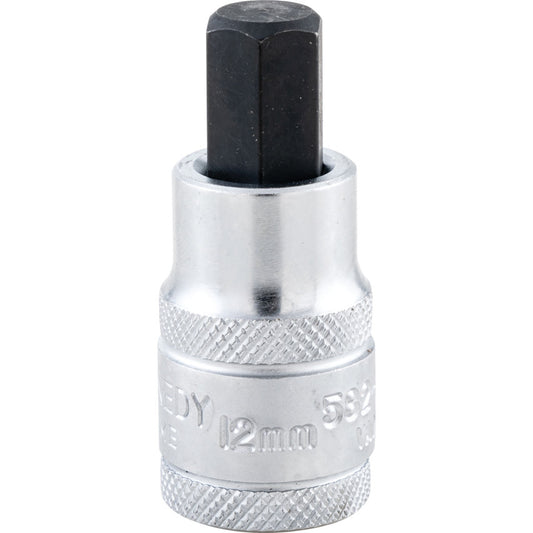 1/2in. Drive, Standard Hexagon Bit Socket, 12mm, Metric, Chromed Finish