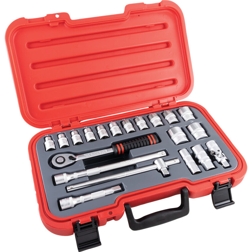 1/2in. Drive, Socket Set, Metric, 8mm - 32mm, Set of 20, Chromed Finish