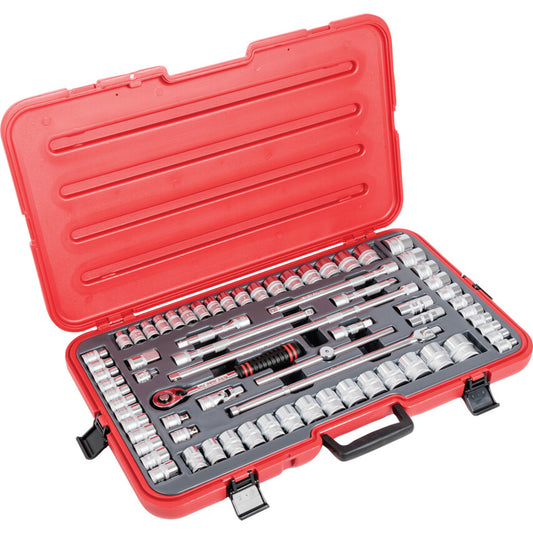 1/2in. Drive, Socket Set, Metric/Imperial/Whitworth, 8mm - 36mm/1/8in. - 1.1/4in. Set of 70, Chromed Finish