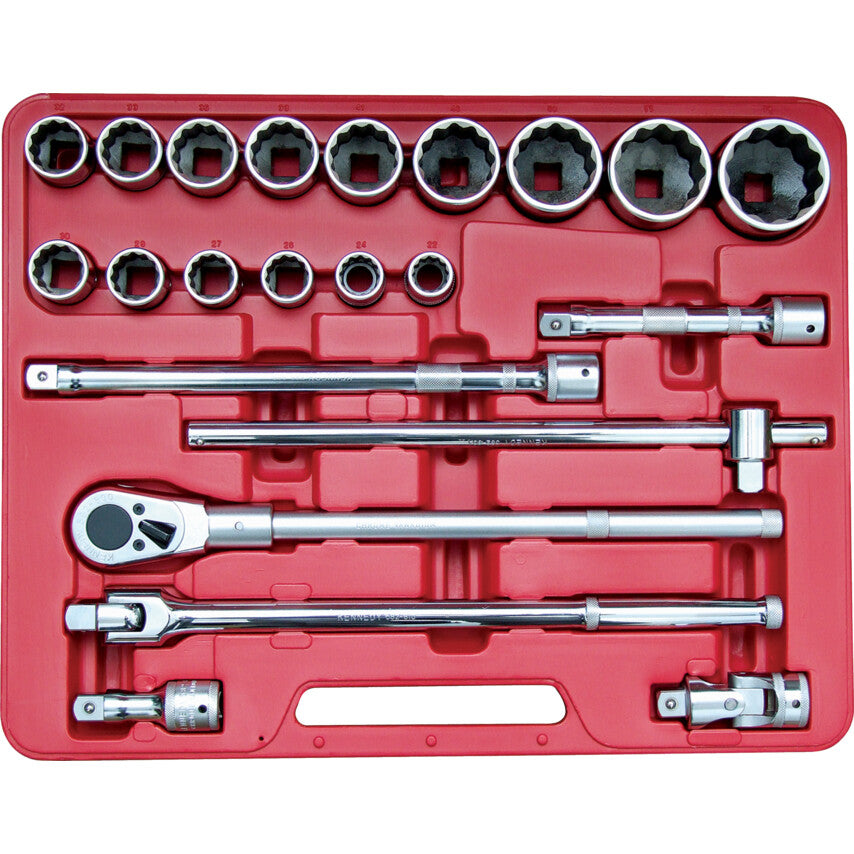 3/4in. Drive, Socket Set, Metric, 22mm - 60mm, Set of 22, Chromed Finish