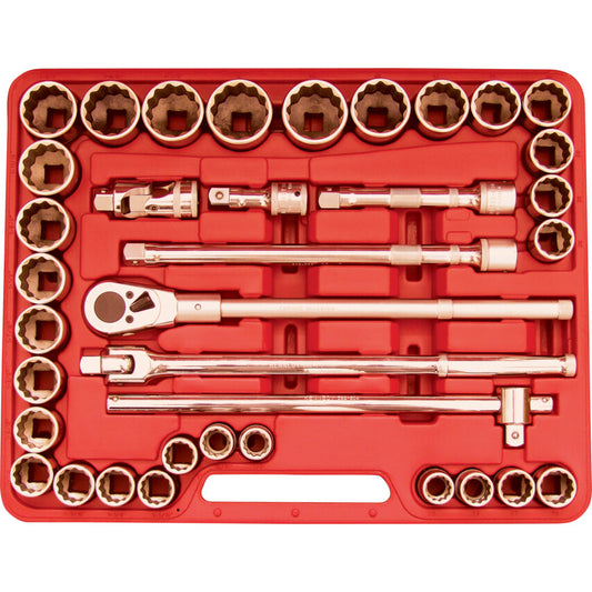 3/4in. Drive, Socket Set, Metric/Imperial, 22mm - 50mm/7/8in. - 2in. Set of 36, Chromed Finish