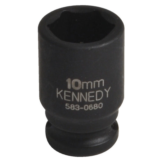 1/4in. Drive, Standard Impact Socket, 10mm, Metric, Black Oxide Finish