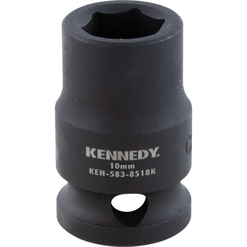3/8in. Drive, Standard Hex Impact Socket, 10mm, Metric, Black Oxide Finish