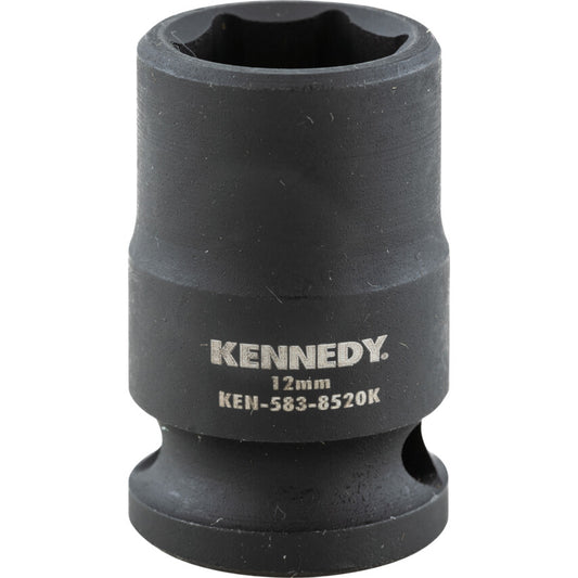 3/8in. Drive, Standard Hex Impact Socket, 12mm, Metric, Black Oxide Finish