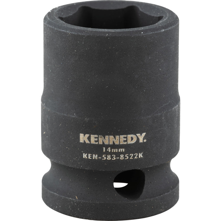 3/8in. Drive, Standard Hex Impact Socket, 14mm, Metric, Black Oxide Finish