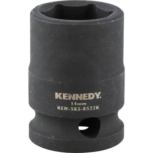 3/8in. Drive, Standard Hex Impact Socket, 14mm, Metric, Black Oxide Finish