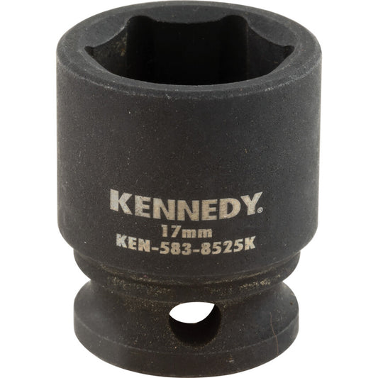 3/8in. Drive, Standard Hex Impact Socket, 17mm, Metric, Black Oxide Finish