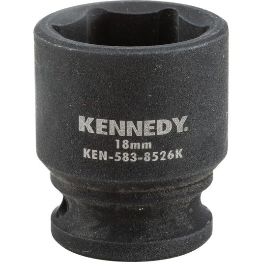 3/8in. Drive, Standard Hex Impact Socket, 18mm, Metric, Black Oxide Finish