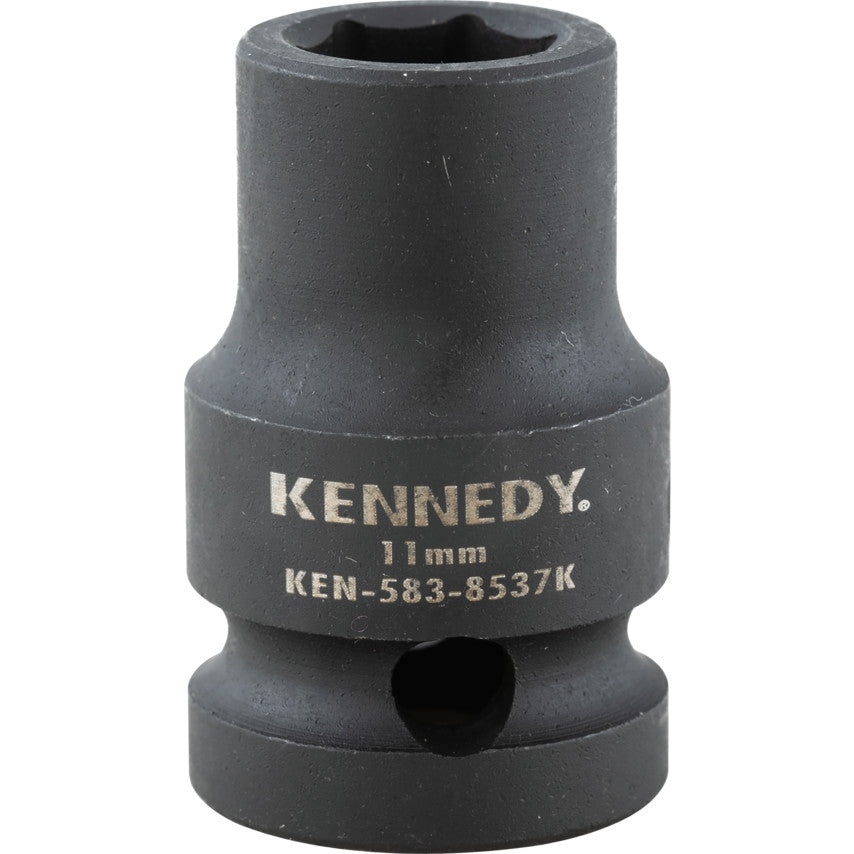 1/2in. Drive, Standard Impact Socket, 11mm, Metric, Black Oxide Finish