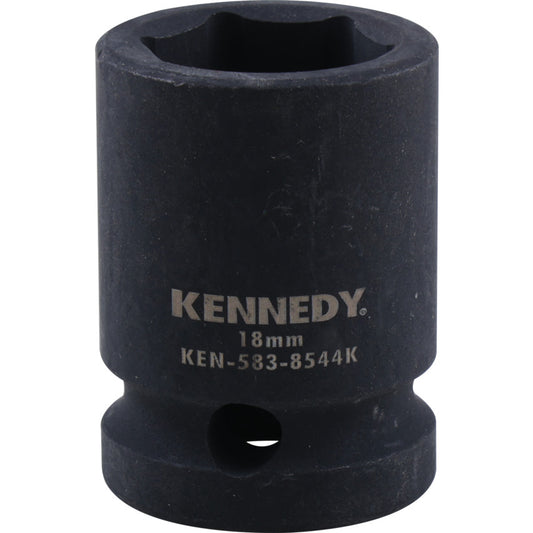 1/2in. Drive, Standard Impact Socket, 18mm, Metric, Black Oxide Finish