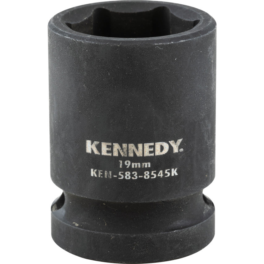 1/2in. Drive, Standard Impact Socket, 19mm, Metric, Black Oxide Finish