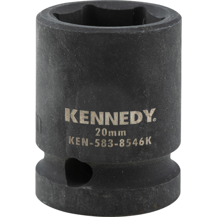 1/2in. Drive, Standard Impact Socket, 20mm, Metric, Black Oxide Finish