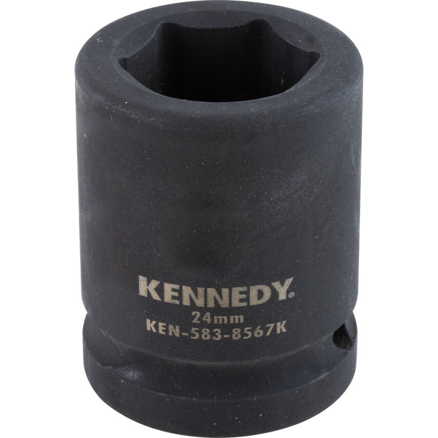 3/4in. Drive, Standard Hex Impact Socket, 24mm, Metric, Black Oxide Finish