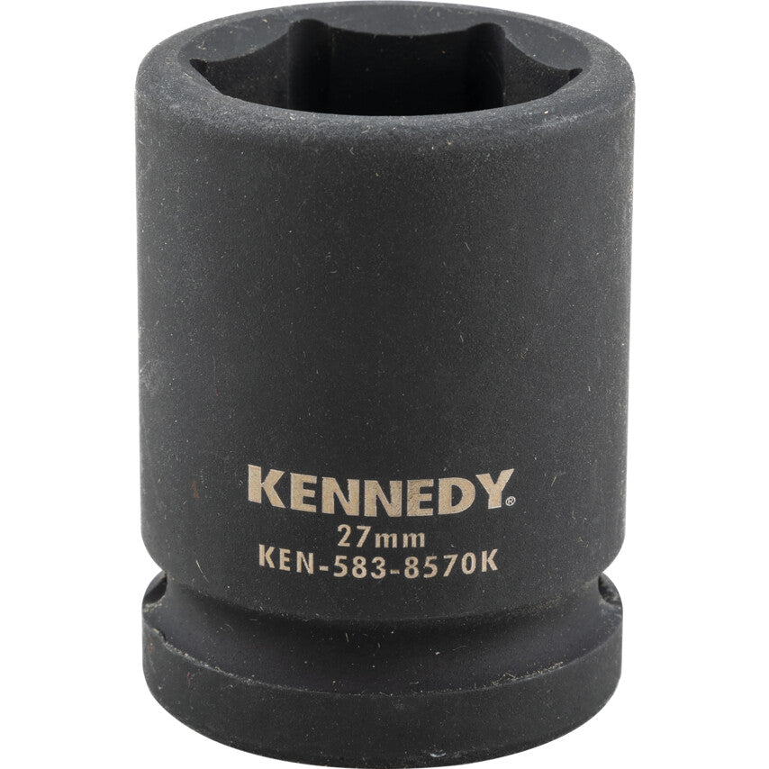 3/4in. Drive, Standard Hex Impact Socket, 27mm, Metric, Black Oxide Finish