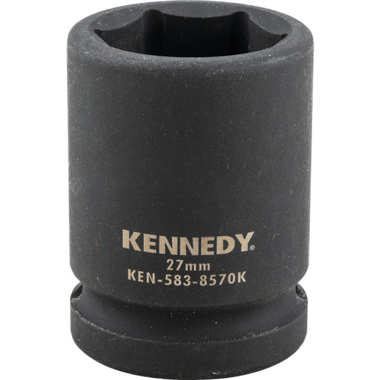 3/4in. Drive, Standard Hex Impact Socket, 27mm, Metric, Black Oxide Finish
