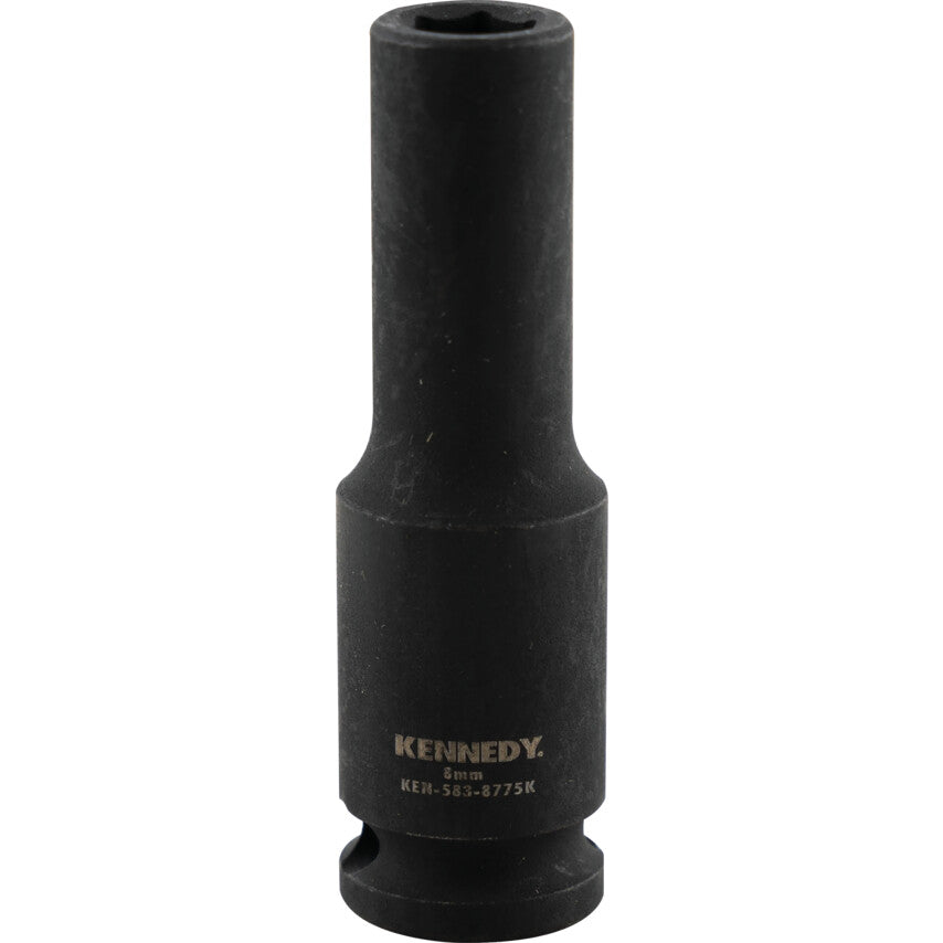 3/8in. Drive, Deep Hex Impact Socket, 8mm, Metric, Black Oxide Finish