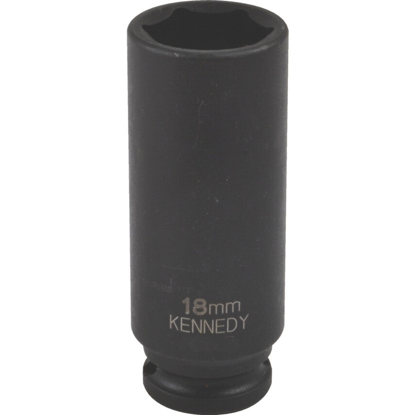 3/8in. Drive, Deep Hex Impact Socket, 18mm, Metric, Black Oxide Finish