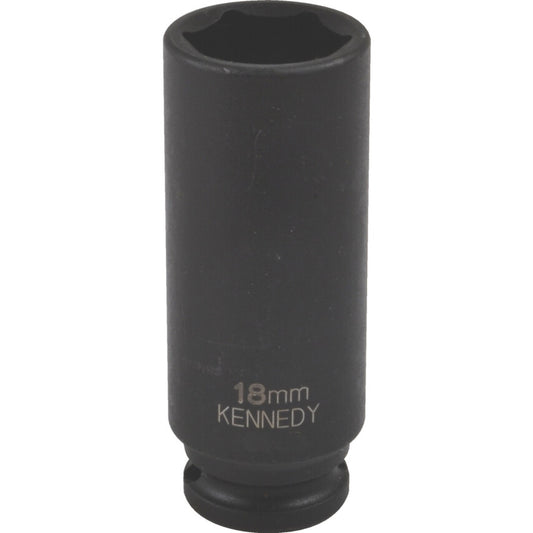 3/8in. Drive, Deep Hex Impact Socket, 18mm, Metric, Black Oxide Finish