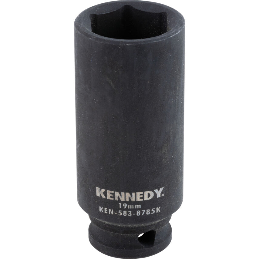 3/8in. Drive, Deep Hex Impact Socket, 19mm, Metric, Black Oxide Finish