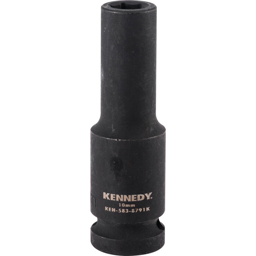 1/2in. Drive, Deep Hex Impact Socket, 10mm, Metric, Black Oxide Finish
