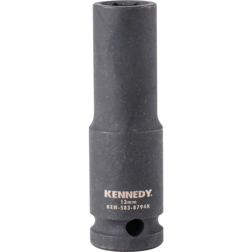 1/2in. Drive, Deep Hex Impact Socket, 13mm, Metric, Black Oxide Finish
