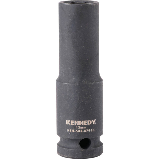 1/2in. Drive, Deep Hex Impact Socket, 13mm, Metric, Black Oxide Finish