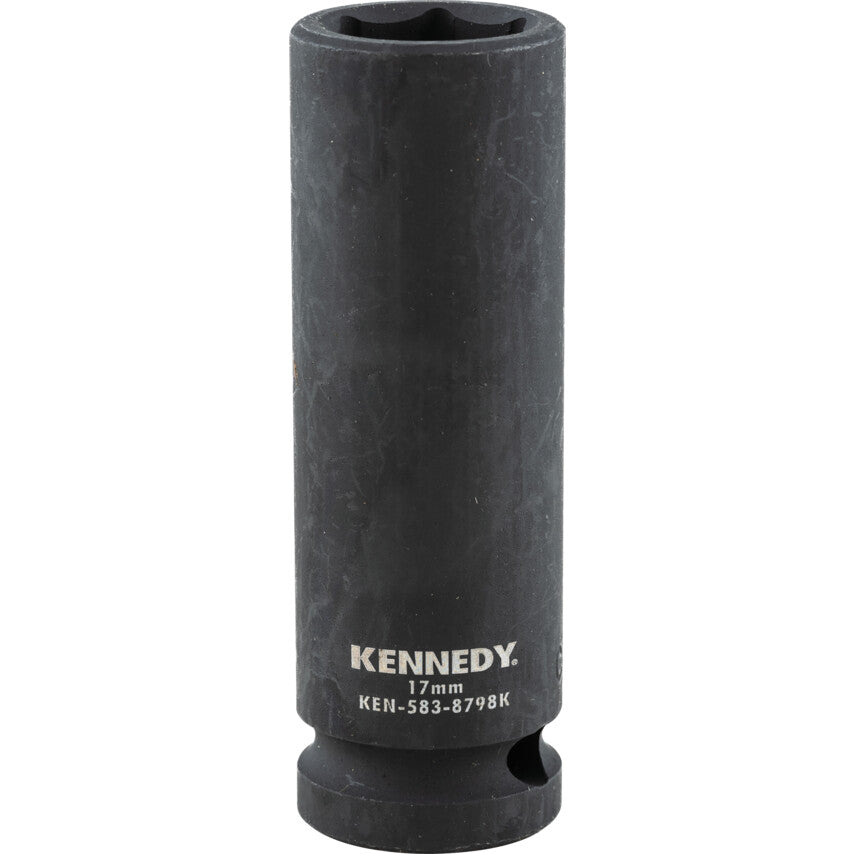 1/2in. Drive, Deep Hex Impact Socket, 17mm, Metric, Black Oxide Finish