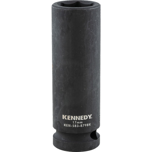 1/2in. Drive, Deep Hex Impact Socket, 17mm, Metric, Black Oxide Finish