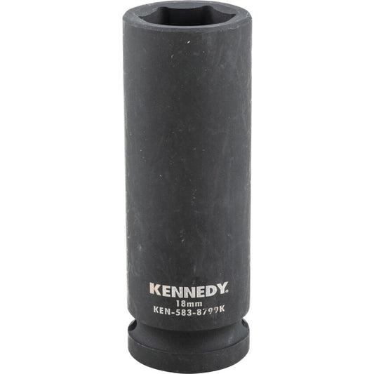 1/2in. Drive, Deep Hex Impact Socket, 18mm, Metric, Black Oxide Finish