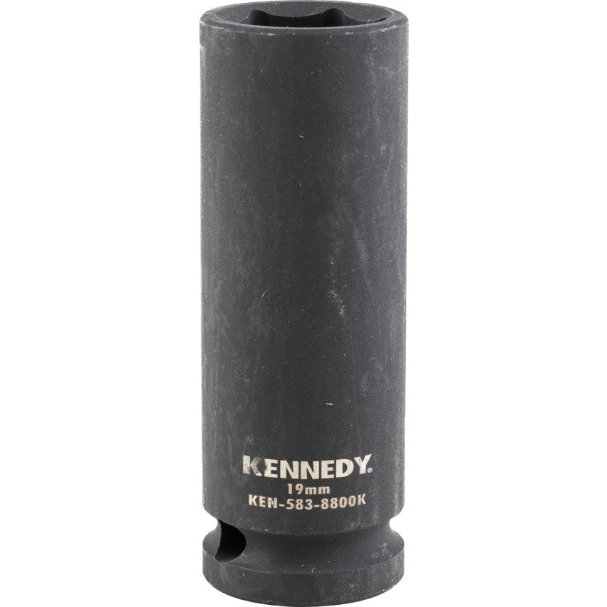 1/2in. Drive, Deep Hex Impact Socket, 19mm, Metric, Black Oxide Finish