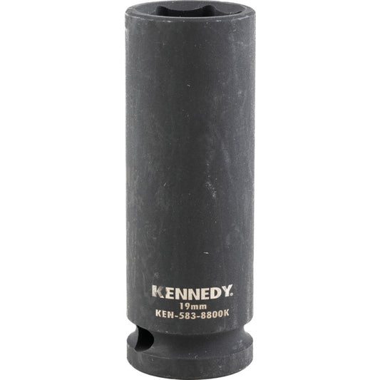 1/2in. Drive, Deep Hex Impact Socket, 19mm, Metric, Black Oxide Finish